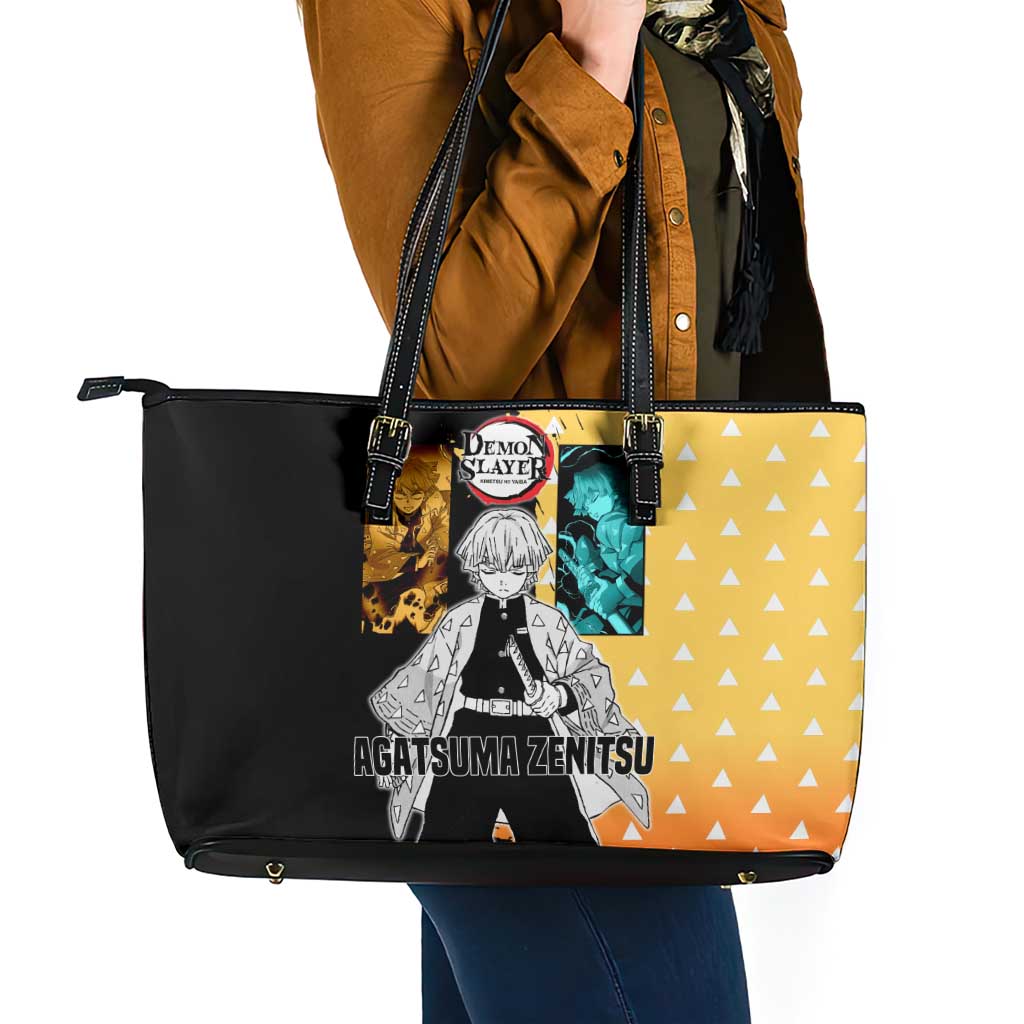 Zenitsu Agatsuma from Demon Slayer Leather Tote Bag with Yellow Lightning Kimono and Thunder Effects Design - The Mazicc