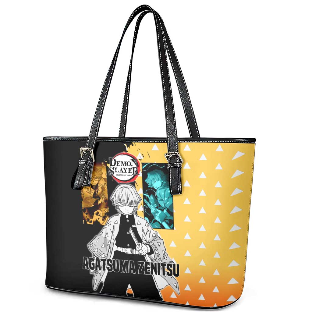 Zenitsu Agatsuma from Demon Slayer Leather Tote Bag with Yellow Lightning Kimono and Thunder Effects Design - The Mazicc