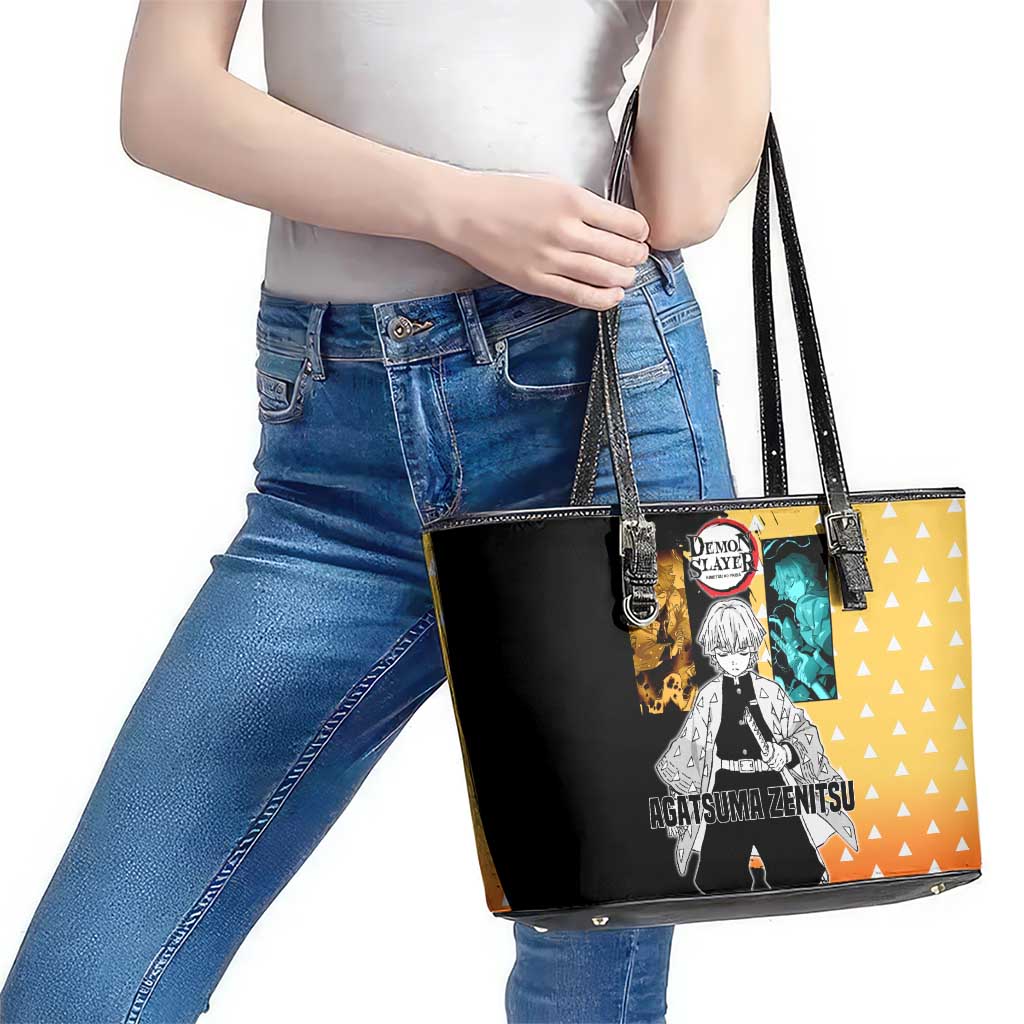 Zenitsu Agatsuma from Demon Slayer Leather Tote Bag with Yellow Lightning Kimono and Thunder Effects Design - The Mazicc