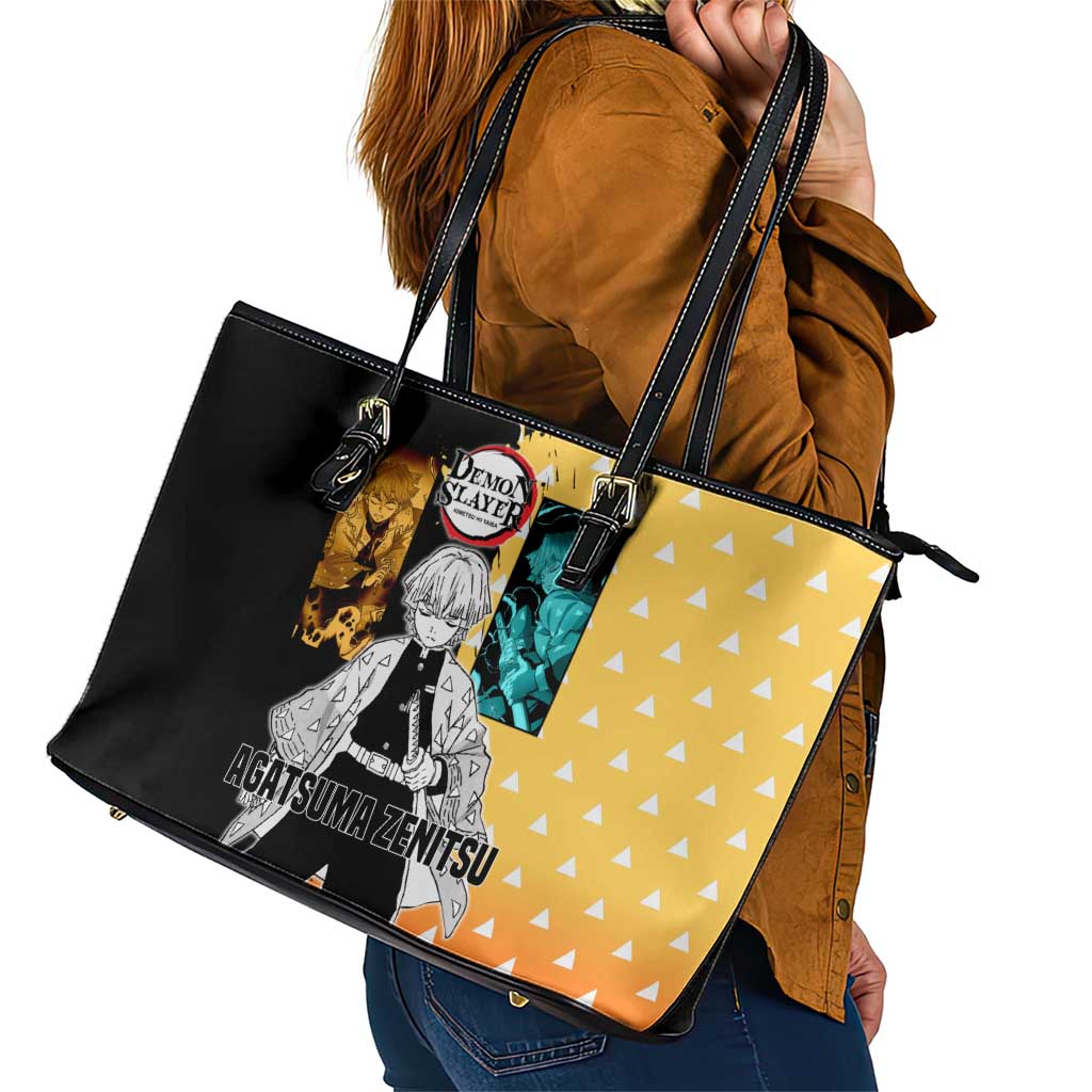 Zenitsu Agatsuma from Demon Slayer Leather Tote Bag with Yellow Lightning Kimono and Thunder Effects Design - The Mazicc