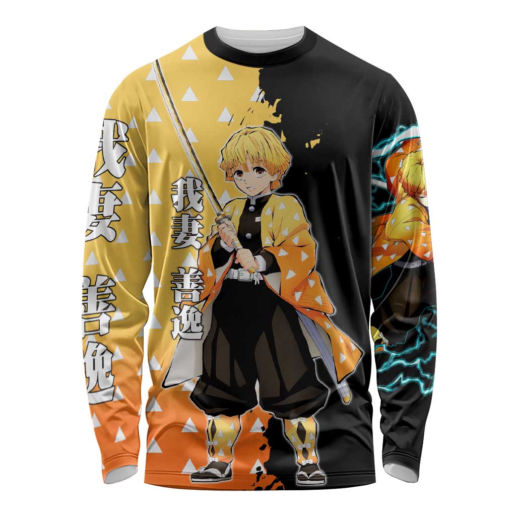 Zenitsu Agatsuma from Demon Slayer Long Sleeve Shirt with Yellow Lightning Kimono and Thunder Effects Design - The Mazicc