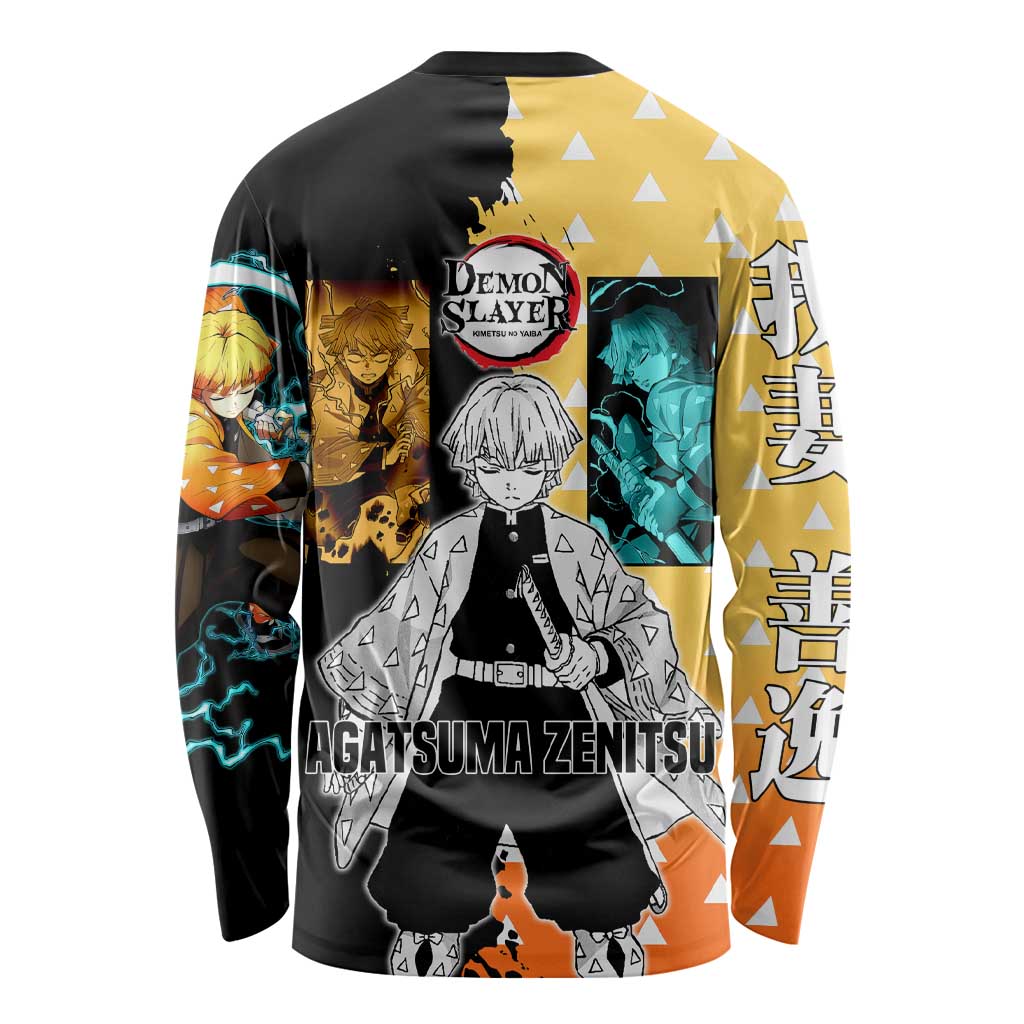 Zenitsu Agatsuma from Demon Slayer Long Sleeve Shirt with Yellow Lightning Kimono and Thunder Effects Design - The Mazicc