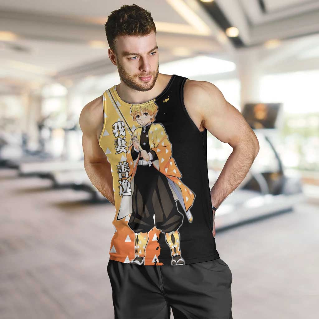 Zenitsu Agatsuma from Demon Slayer Men Tank Top with Yellow Lightning Kimono and Thunder Effects Design - The Mazicc