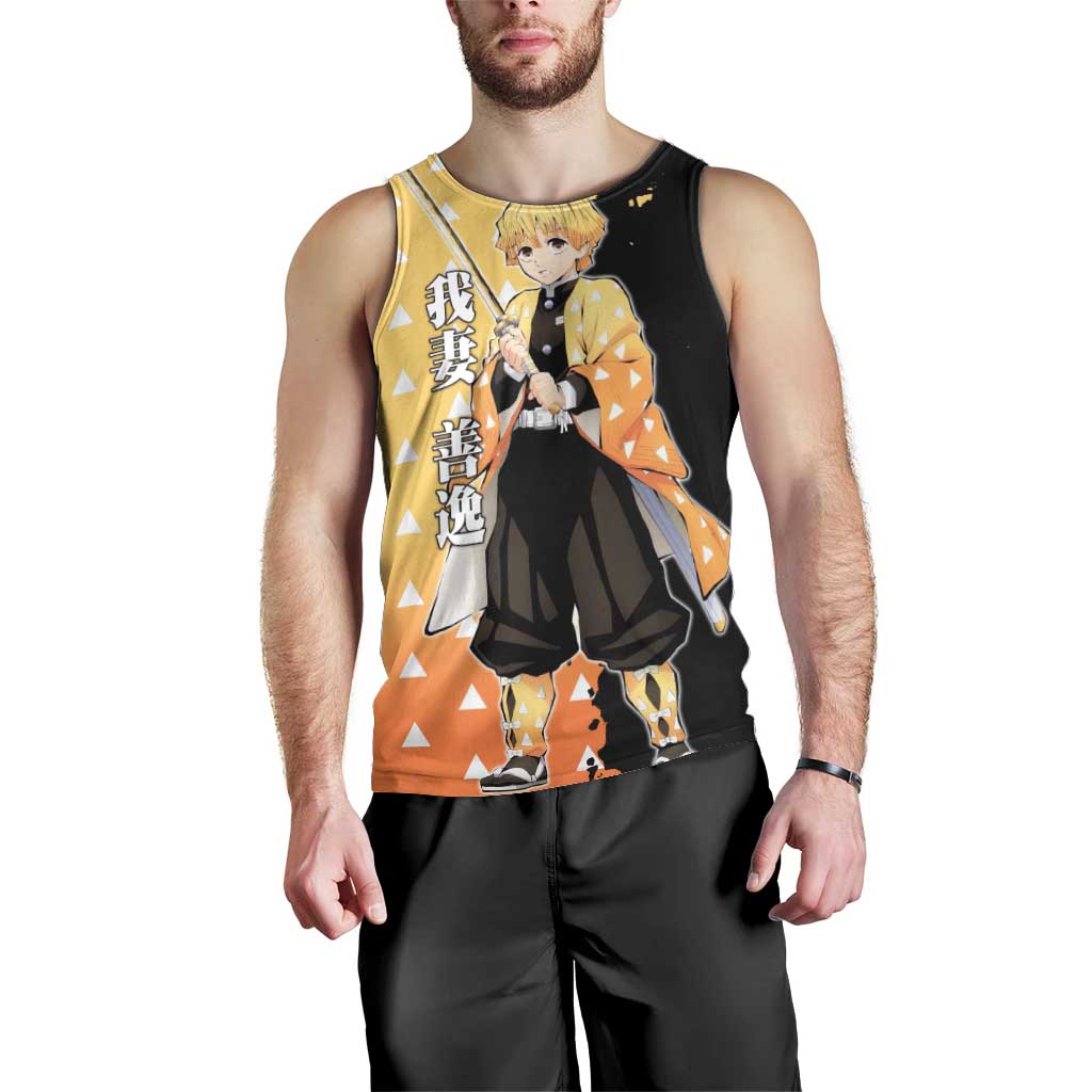 Zenitsu Agatsuma from Demon Slayer Men Tank Top with Yellow Lightning Kimono and Thunder Effects Design - The Mazicc