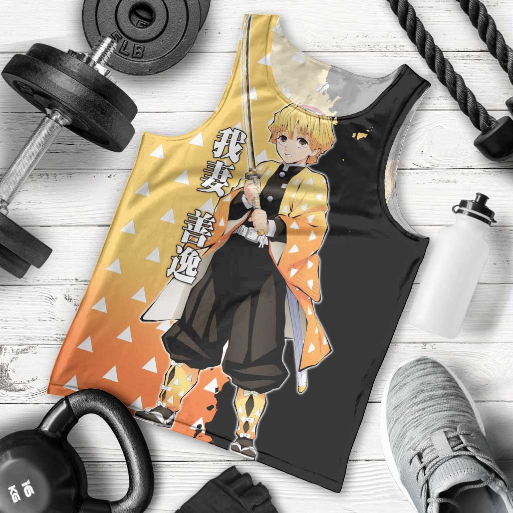 Zenitsu Agatsuma from Demon Slayer Men Tank Top with Yellow Lightning Kimono and Thunder Effects Design - The Mazicc