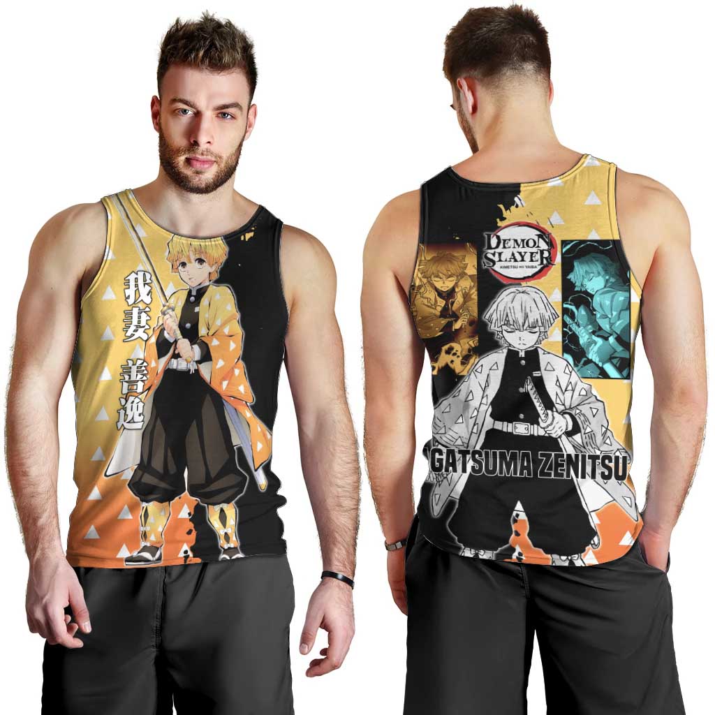 Zenitsu Agatsuma from Demon Slayer Men Tank Top with Yellow Lightning Kimono and Thunder Effects Design - The Mazicc