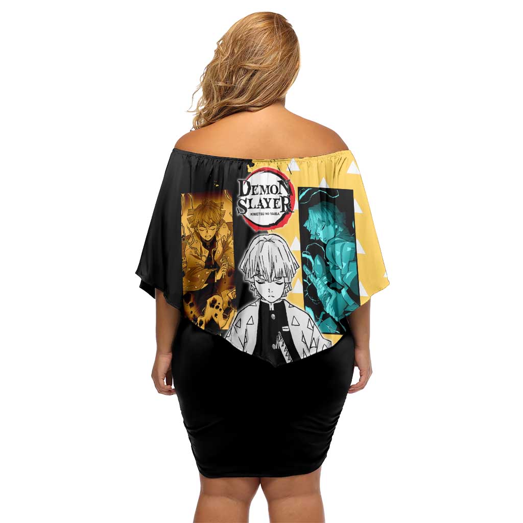 Zenitsu Agatsuma from Demon Slayer Off Shoulder Short Dress with Yellow Lightning Kimono and Thunder Effects Design - The Mazicc