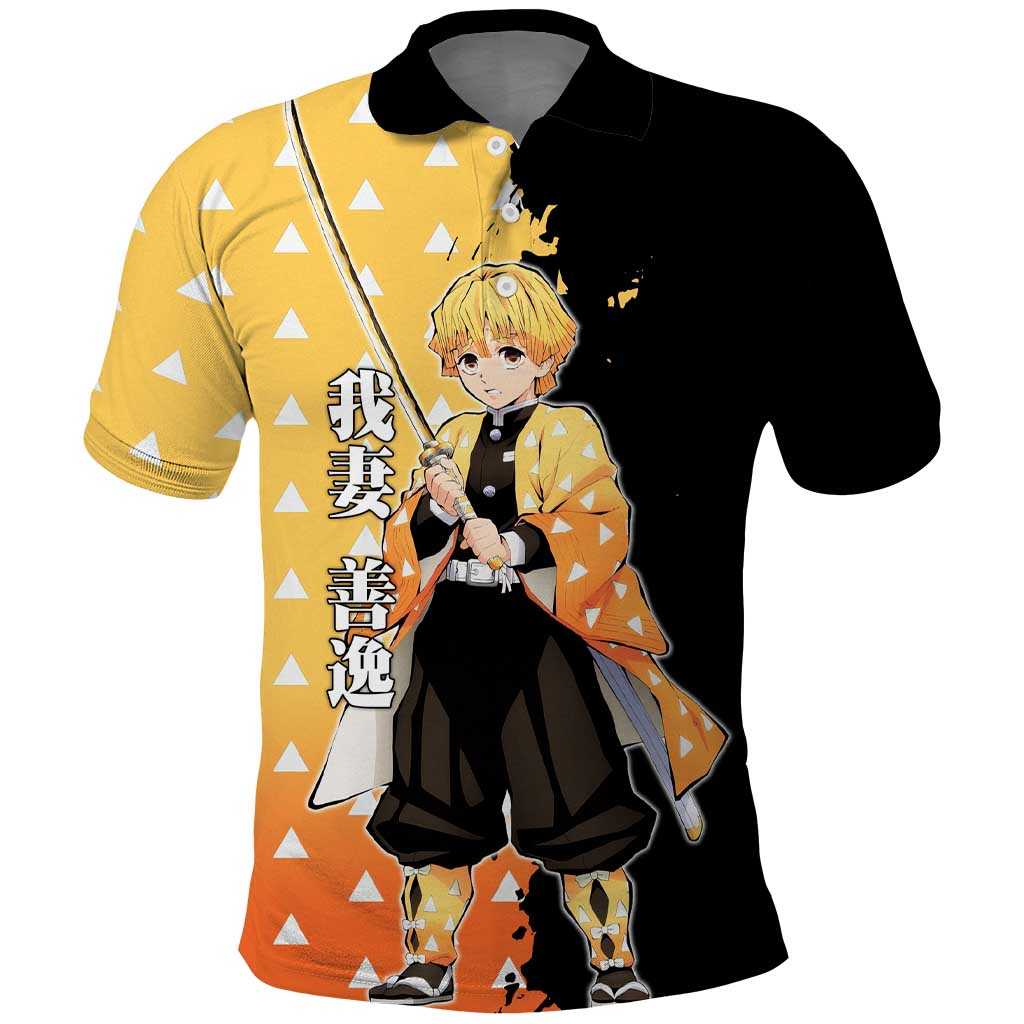 Zenitsu Agatsuma from Demon Slayer Polo Shirt with Yellow Lightning Kimono and Thunder Effects Design - The Mazicc
