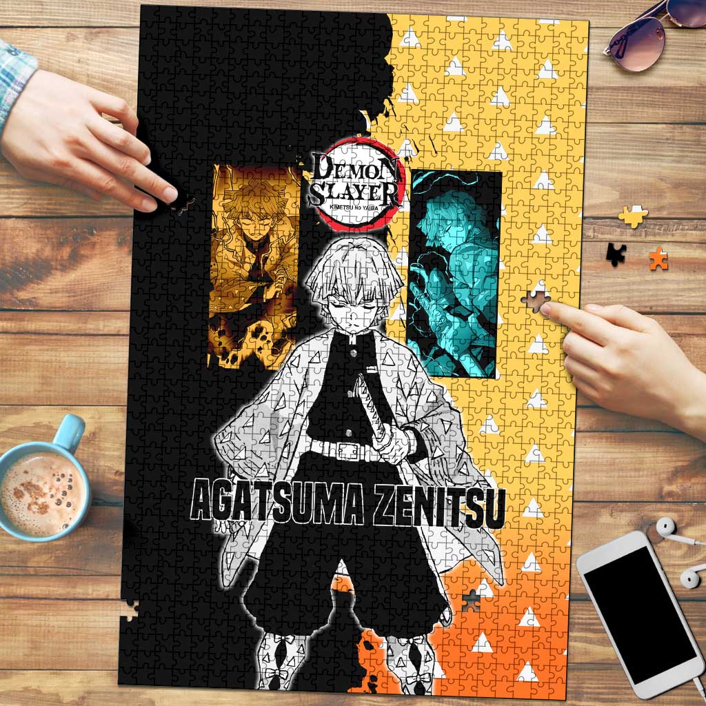 Zenitsu Agatsuma from Demon Slayer Puzzle with Yellow Lightning Kimono and Thunder Effects Design - The Mazicc