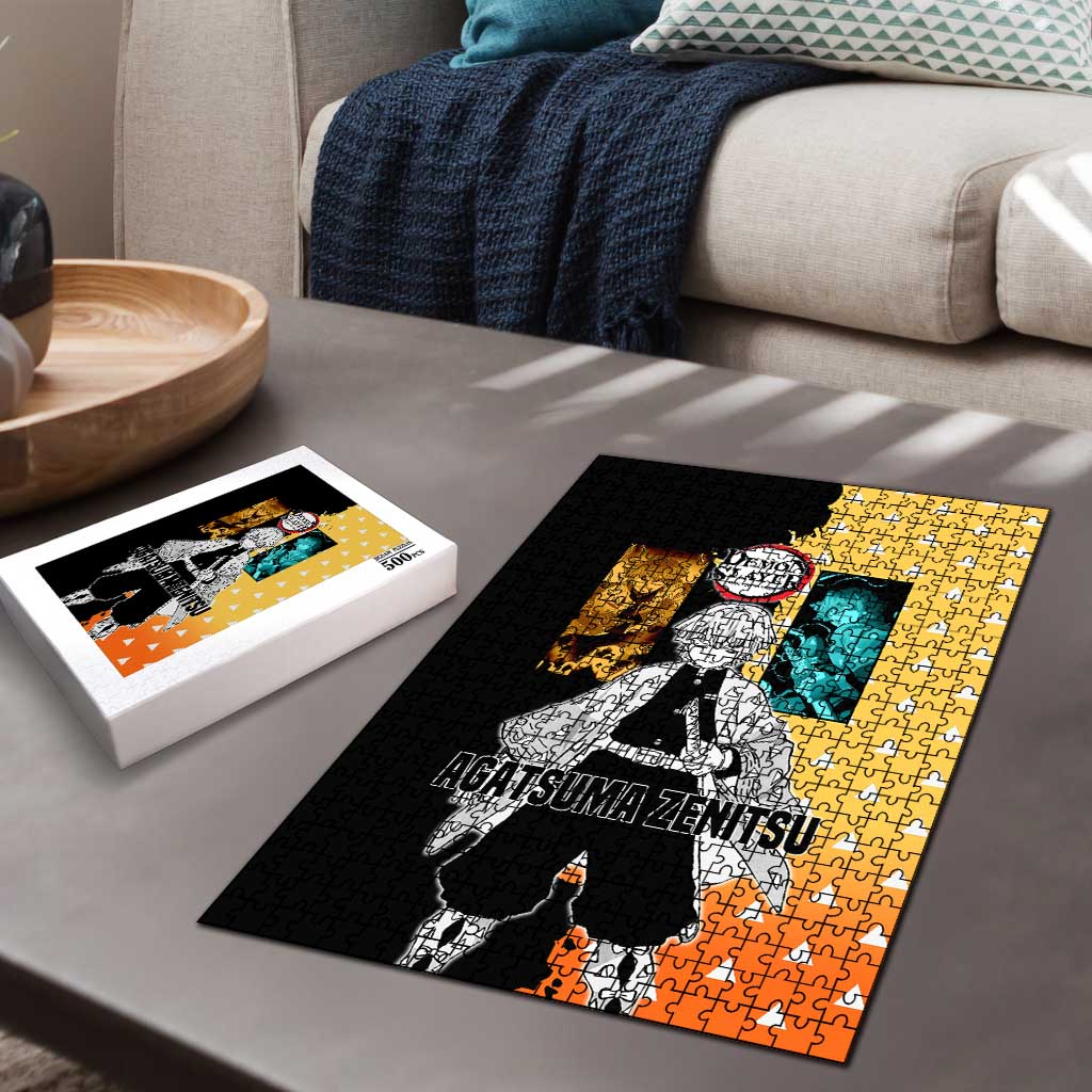 Zenitsu Agatsuma from Demon Slayer Puzzle with Yellow Lightning Kimono and Thunder Effects Design - The Mazicc