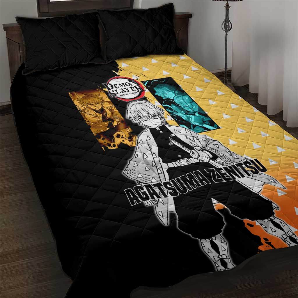 Zenitsu Agatsuma from Demon Slayer Quilt Bed Set with Yellow Lightning Kimono and Thunder Effects Design - The Mazicc