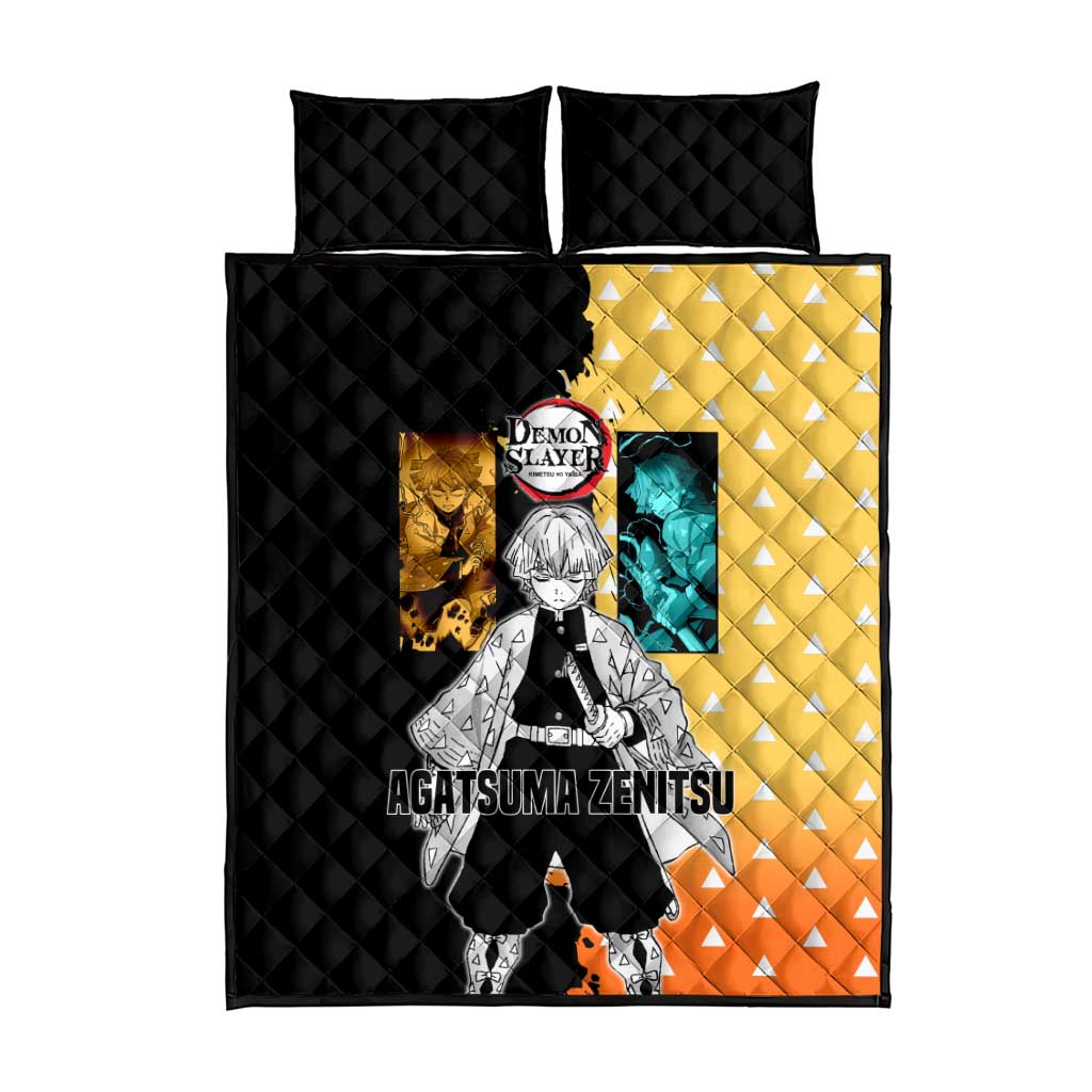 Zenitsu Agatsuma from Demon Slayer Quilt Bed Set with Yellow Lightning Kimono and Thunder Effects Design - The Mazicc