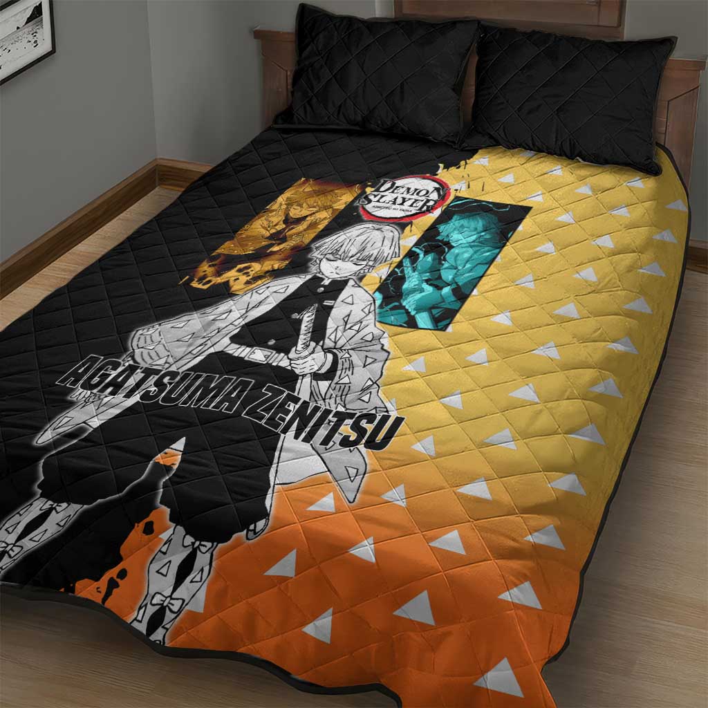 Zenitsu Agatsuma from Demon Slayer Quilt Bed Set with Yellow Lightning Kimono and Thunder Effects Design - The Mazicc