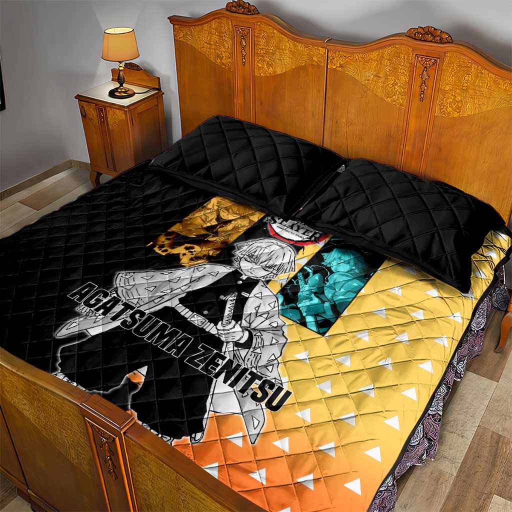 Zenitsu Agatsuma from Demon Slayer Quilt Bed Set with Yellow Lightning Kimono and Thunder Effects Design - The Mazicc