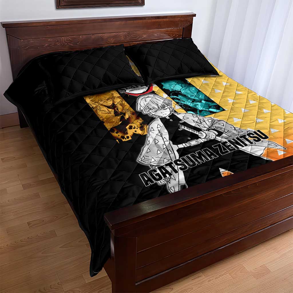 Zenitsu Agatsuma from Demon Slayer Quilt Bed Set with Yellow Lightning Kimono and Thunder Effects Design - The Mazicc