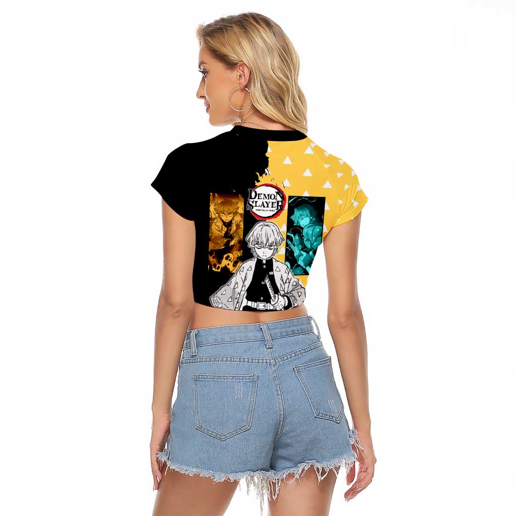 Zenitsu Agatsuma from Demon Slayer Raglan Cropped T Shirt with Yellow Lightning Kimono and Thunder Effects Design - The Mazicc