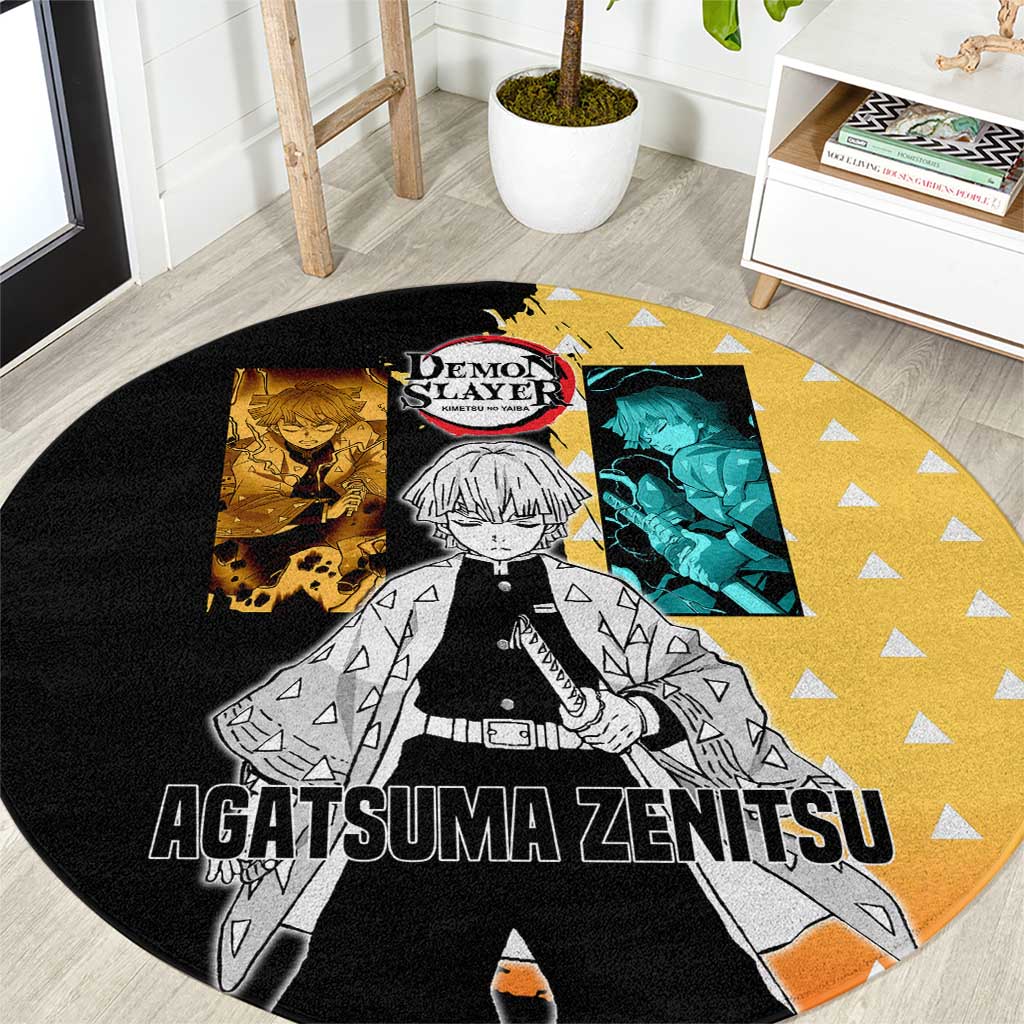 Zenitsu Agatsuma from Demon Slayer Round Carpet with Yellow Lightning Kimono and Thunder Effects Design - The Mazicc