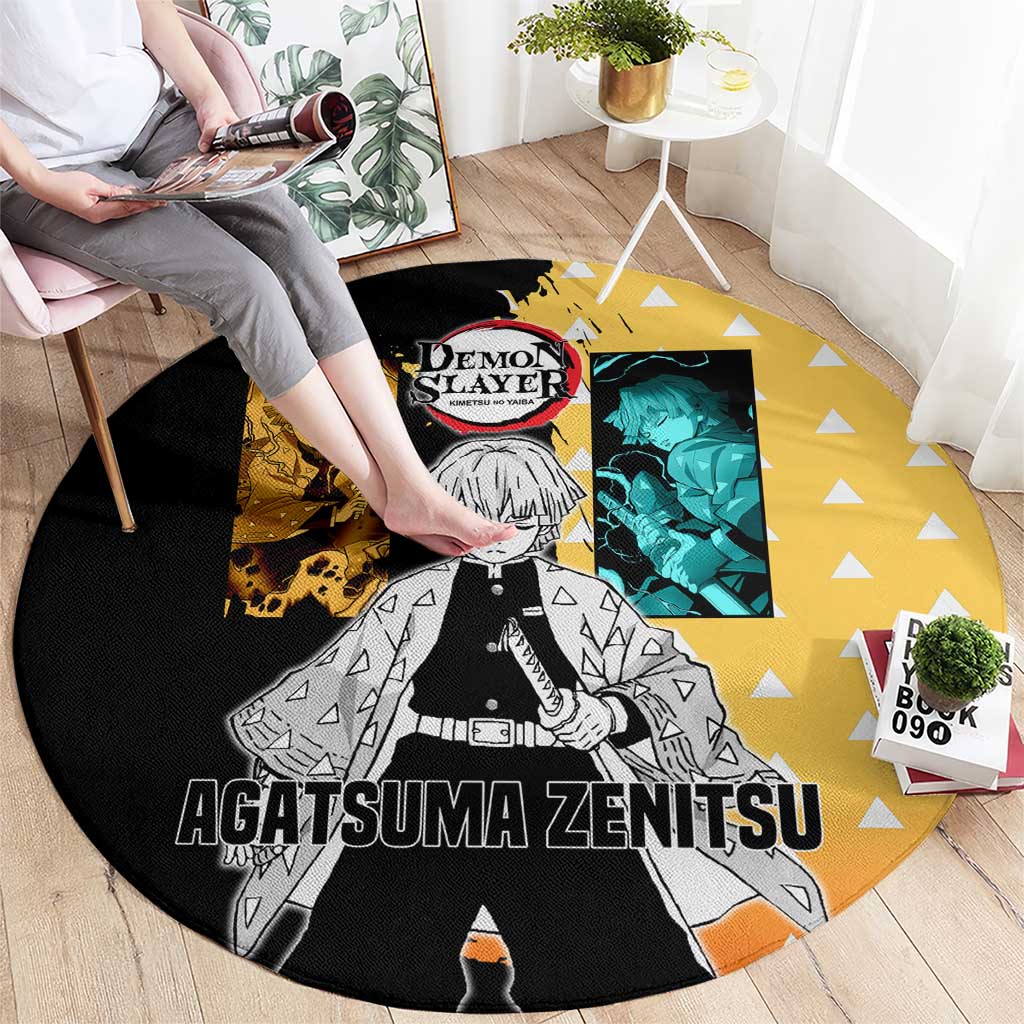 Zenitsu Agatsuma from Demon Slayer Round Carpet with Yellow Lightning Kimono and Thunder Effects Design - The Mazicc