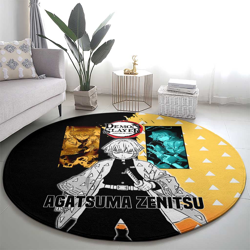 Zenitsu Agatsuma from Demon Slayer Round Carpet with Yellow Lightning Kimono and Thunder Effects Design - The Mazicc