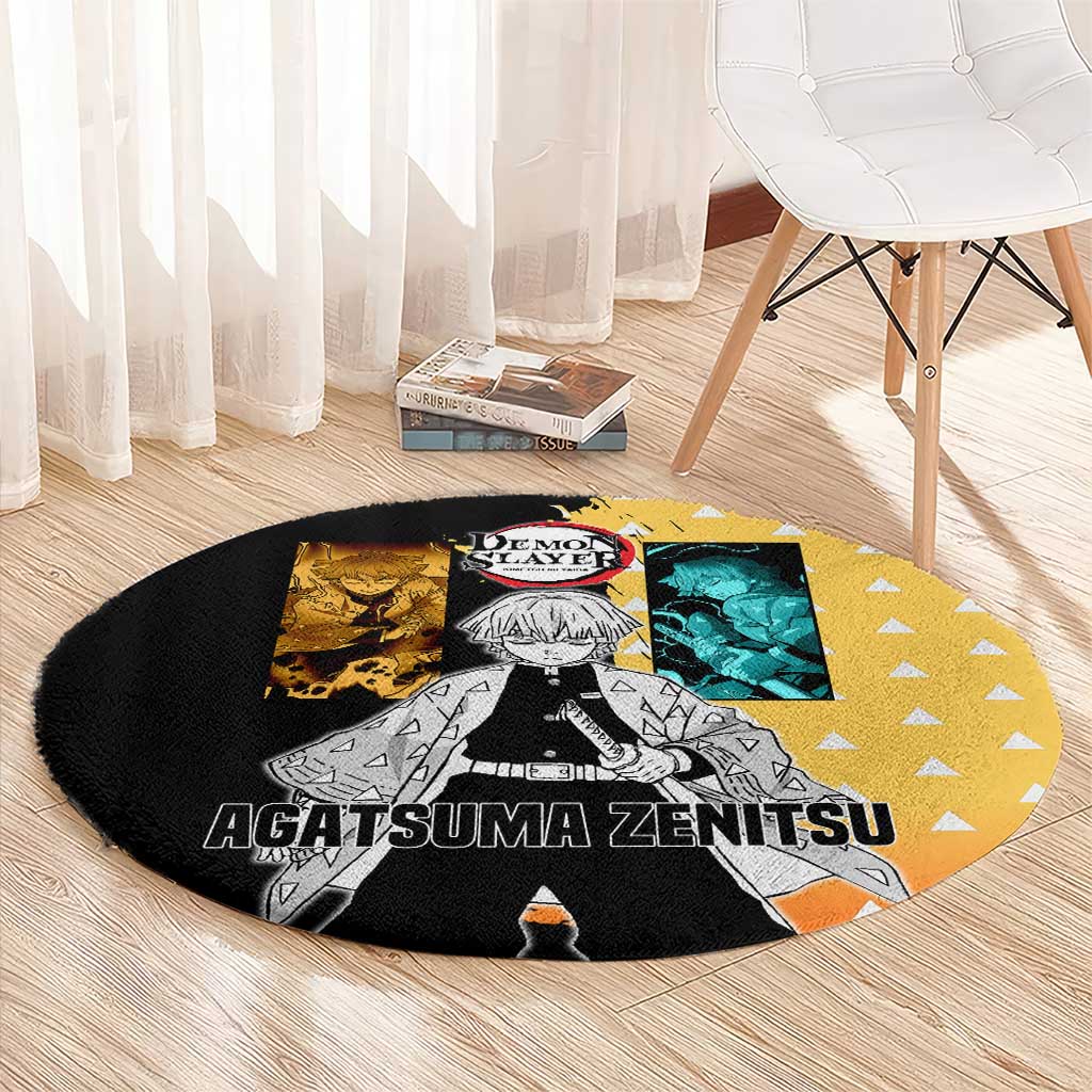 Zenitsu Agatsuma from Demon Slayer Round Carpet with Yellow Lightning Kimono and Thunder Effects Design - The Mazicc