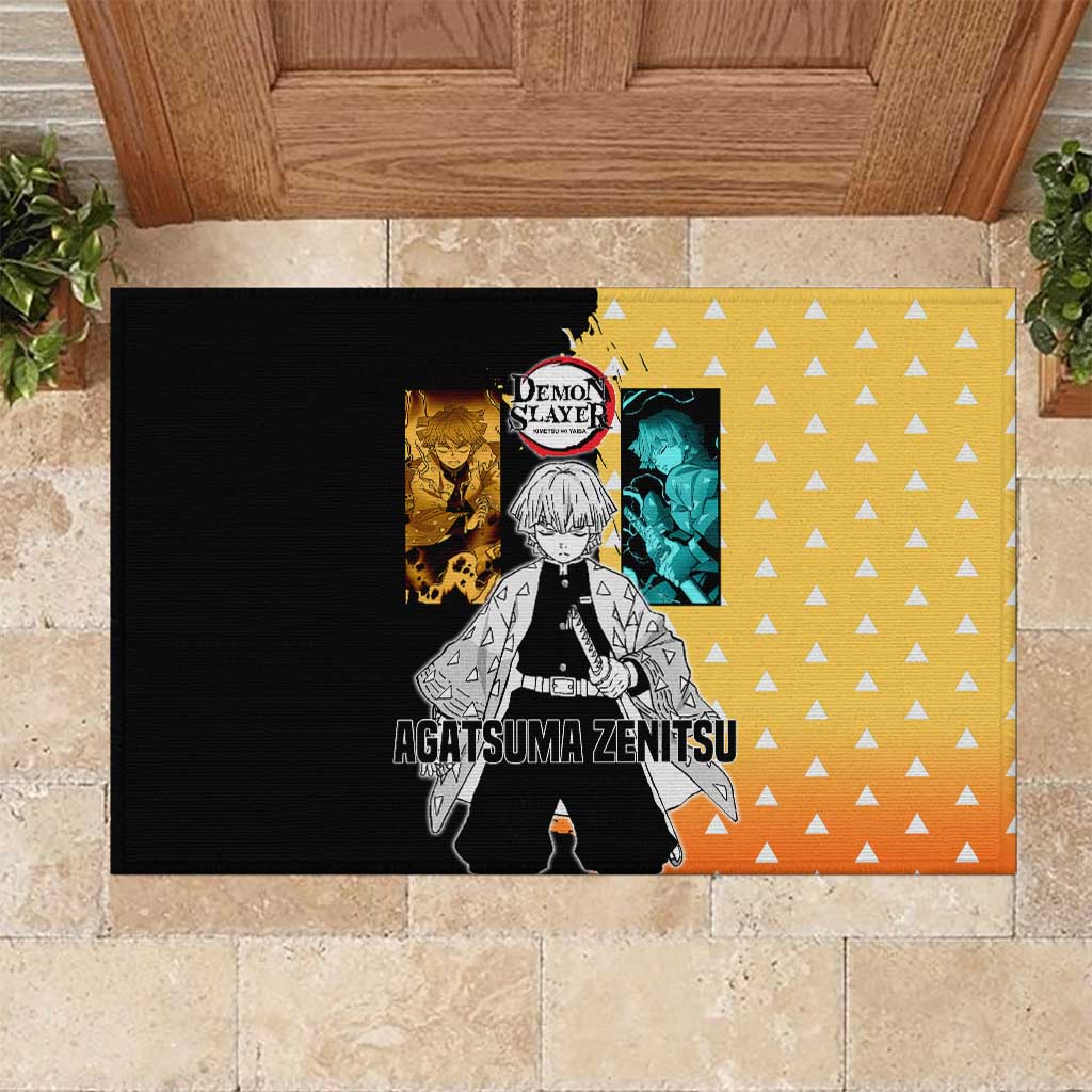 Zenitsu Agatsuma from Demon Slayer Rubber Doormat with Yellow Lightning Kimono and Thunder Effects Design - The Mazicc
