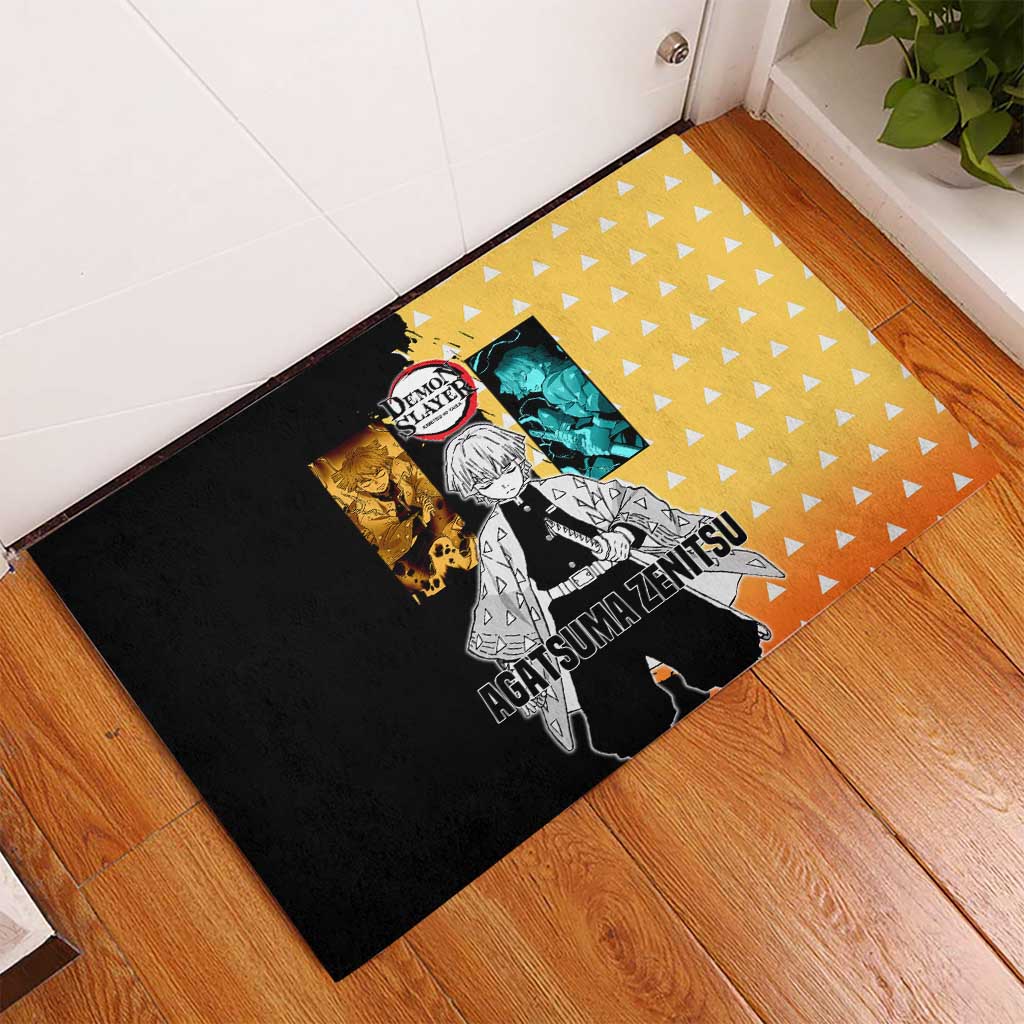 Zenitsu Agatsuma from Demon Slayer Rubber Doormat with Yellow Lightning Kimono and Thunder Effects Design - The Mazicc