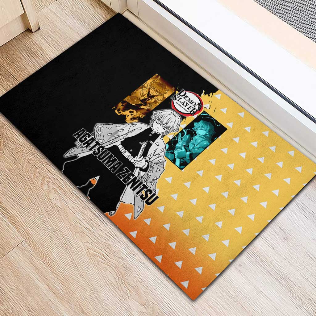 Zenitsu Agatsuma from Demon Slayer Rubber Doormat with Yellow Lightning Kimono and Thunder Effects Design - The Mazicc