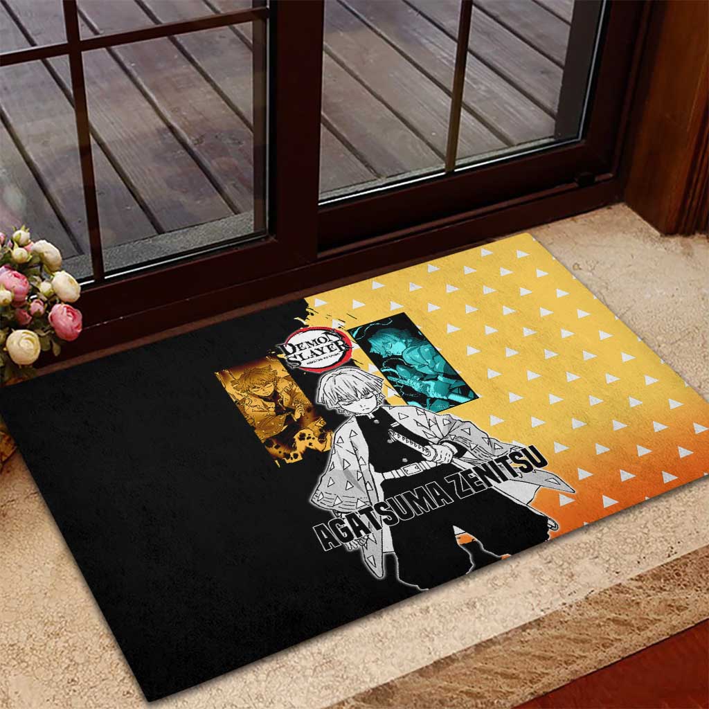 Zenitsu Agatsuma from Demon Slayer Rubber Doormat with Yellow Lightning Kimono and Thunder Effects Design - The Mazicc