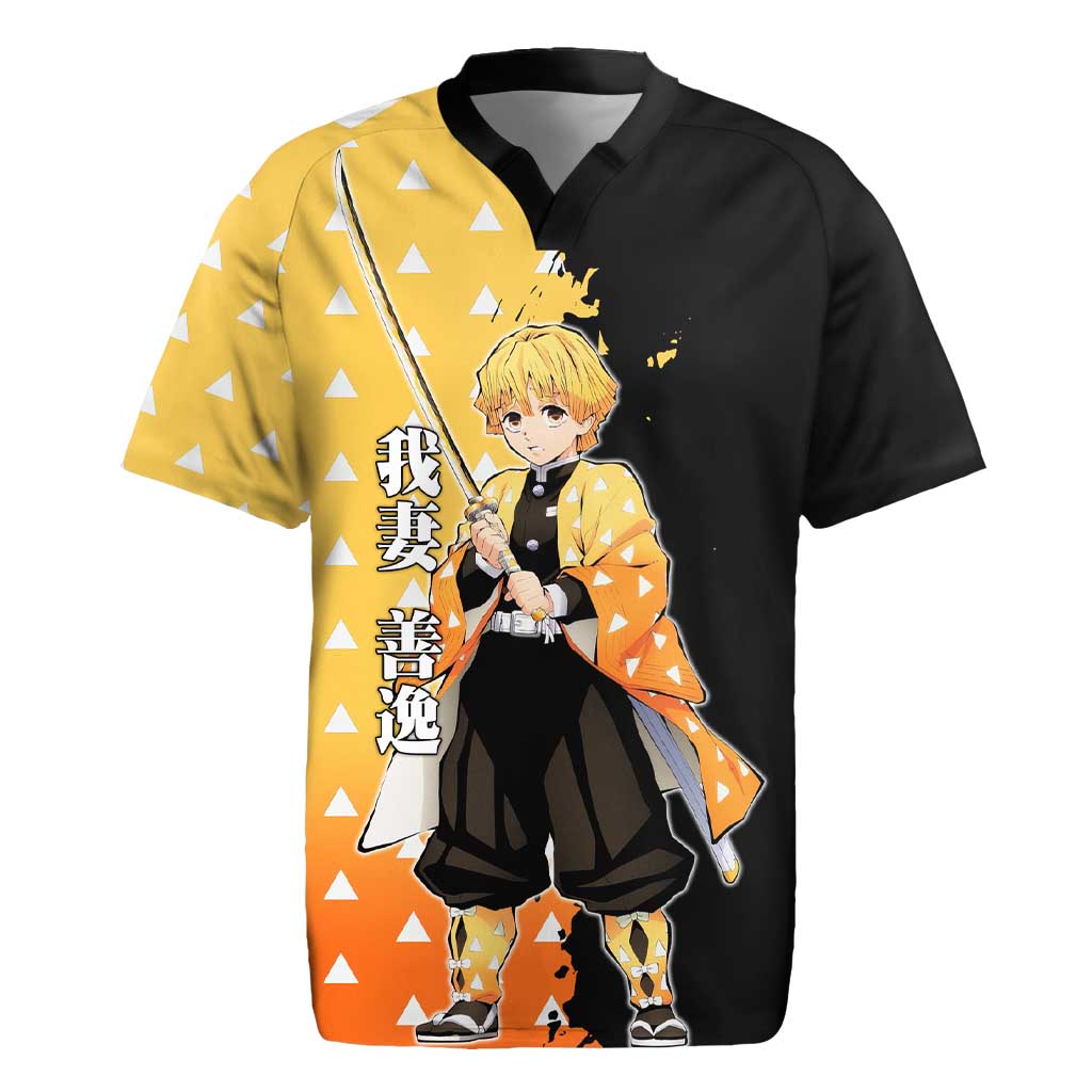 Zenitsu Agatsuma from Demon Slayer Rugby Jersey with Yellow Lightning Kimono and Thunder Effects Design - The Mazicc