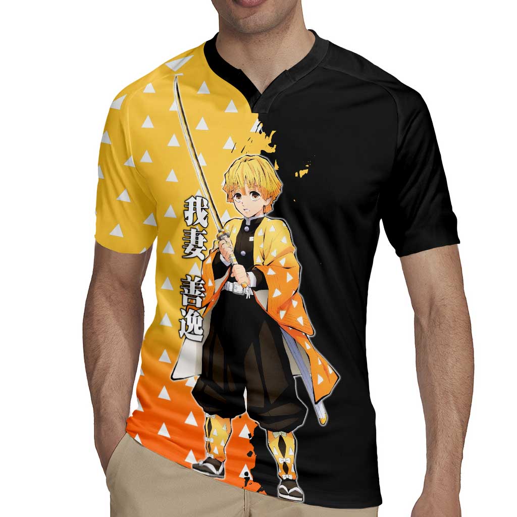 Zenitsu Agatsuma from Demon Slayer Rugby Jersey with Yellow Lightning Kimono and Thunder Effects Design - The Mazicc