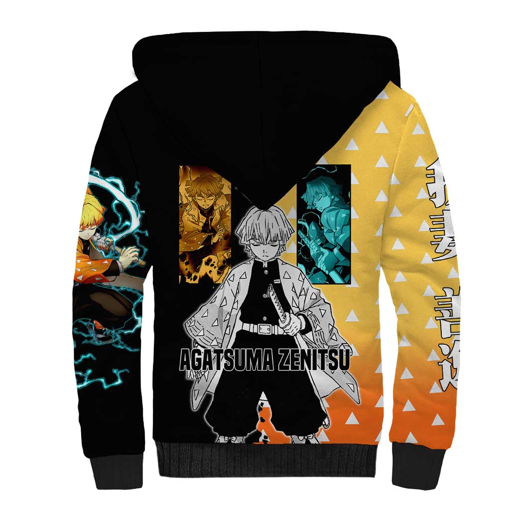 Zenitsu Agatsuma from Demon Slayer Sherpa Hoodie with Yellow Lightning Kimono and Thunder Effects Design - The Mazicc
