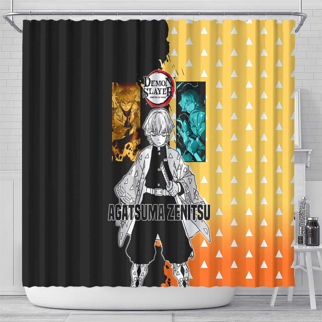 Zenitsu Agatsuma from Demon Slayer Shower Curtain with Yellow Lightning Kimono and Thunder Effects Design - The Mazicc