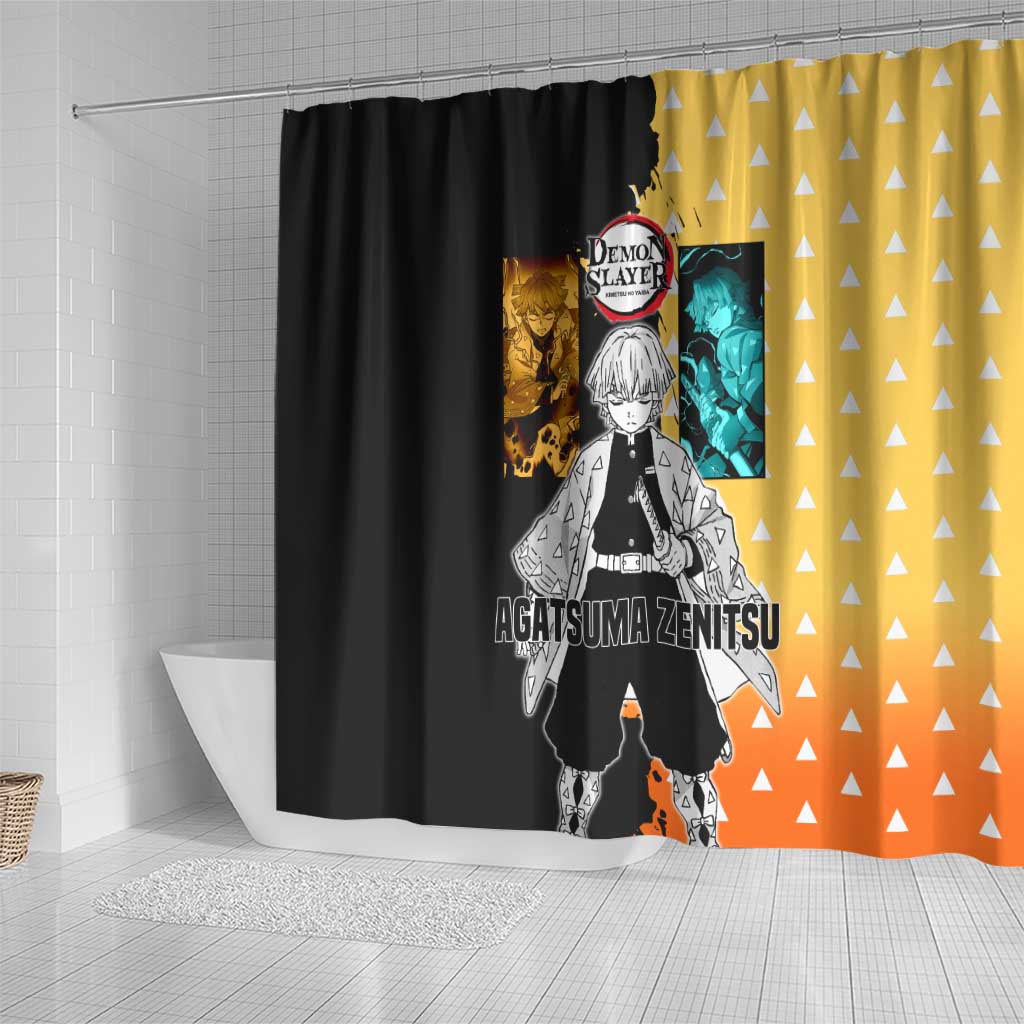 Zenitsu Agatsuma from Demon Slayer Shower Curtain with Yellow Lightning Kimono and Thunder Effects Design - The Mazicc