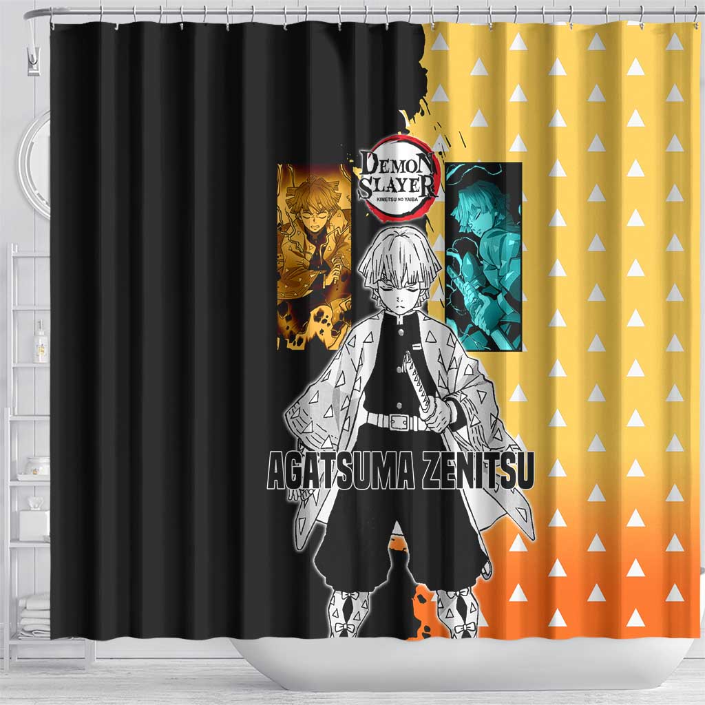 Zenitsu Agatsuma from Demon Slayer Shower Curtain with Yellow Lightning Kimono and Thunder Effects Design - The Mazicc