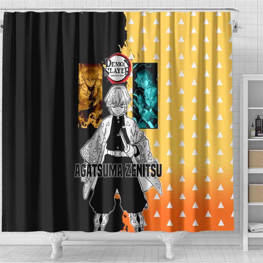 Zenitsu Agatsuma from Demon Slayer Shower Curtain with Yellow Lightning Kimono and Thunder Effects Design - The Mazicc