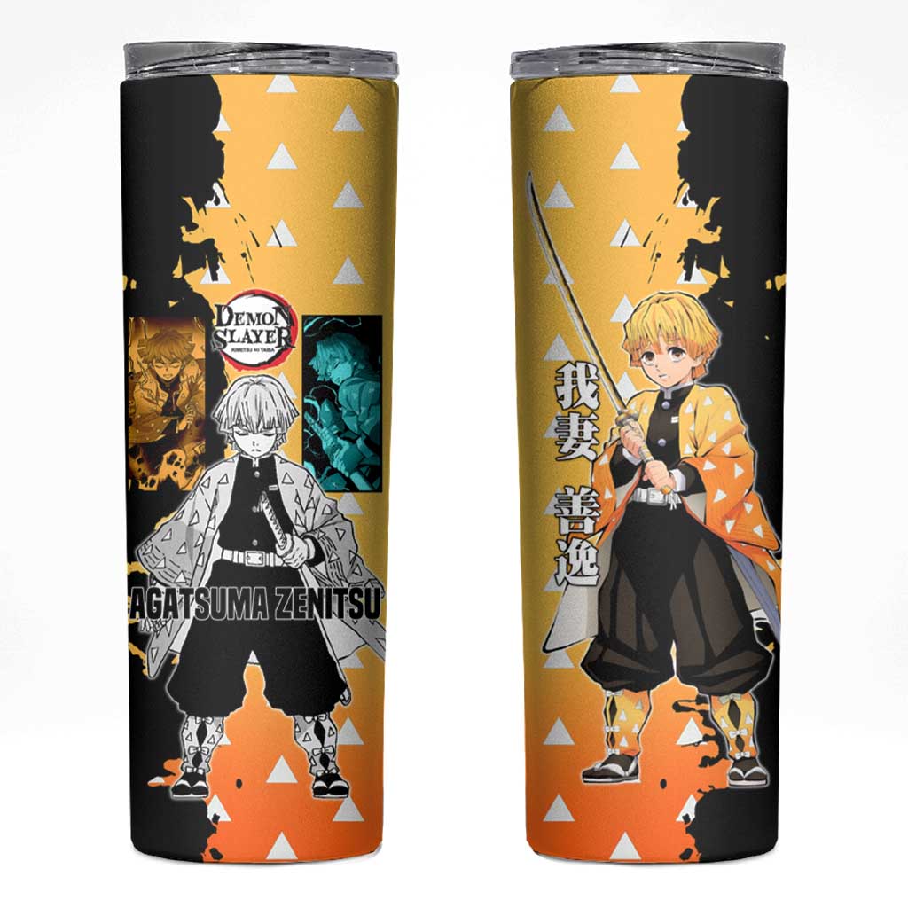 Zenitsu Agatsuma from Demon Slayer Skinny Tumbler with Yellow Lightning Kimono and Thunder Effects Design - The Mazicc