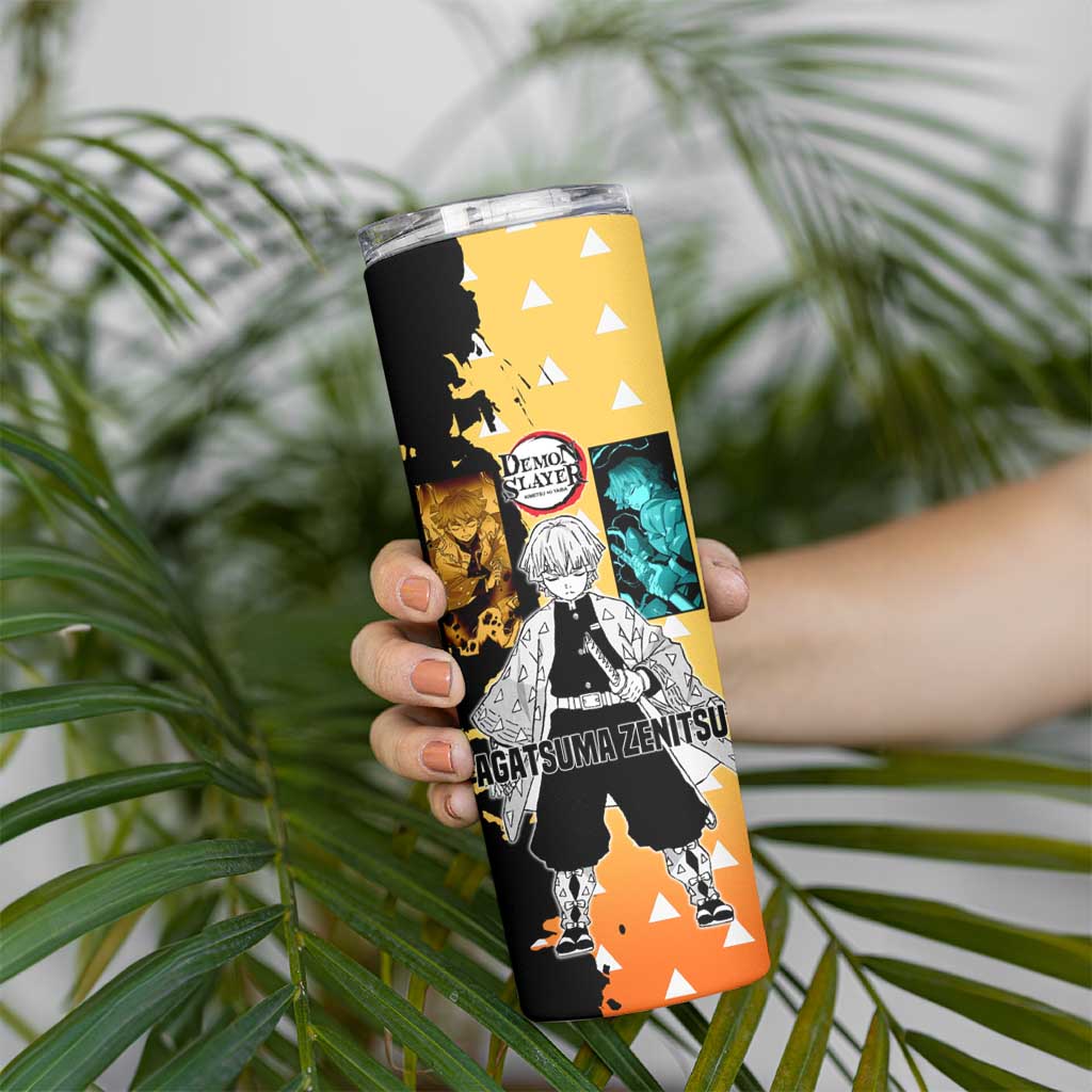 Zenitsu Agatsuma from Demon Slayer Skinny Tumbler with Yellow Lightning Kimono and Thunder Effects Design - The Mazicc