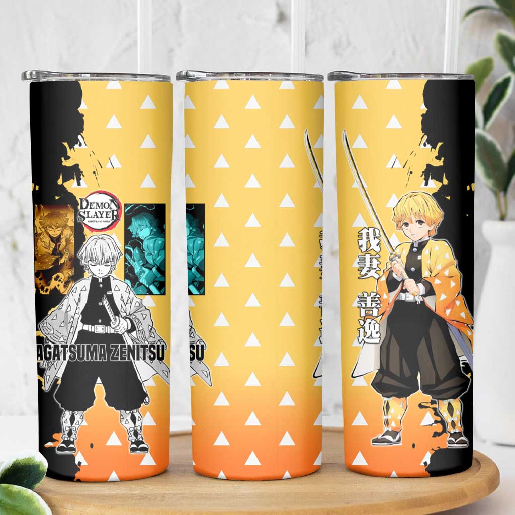 Zenitsu Agatsuma from Demon Slayer Skinny Tumbler with Yellow Lightning Kimono and Thunder Effects Design - The Mazicc