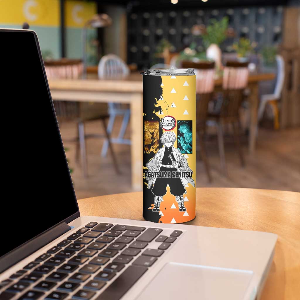 Zenitsu Agatsuma from Demon Slayer Skinny Tumbler with Yellow Lightning Kimono and Thunder Effects Design - The Mazicc