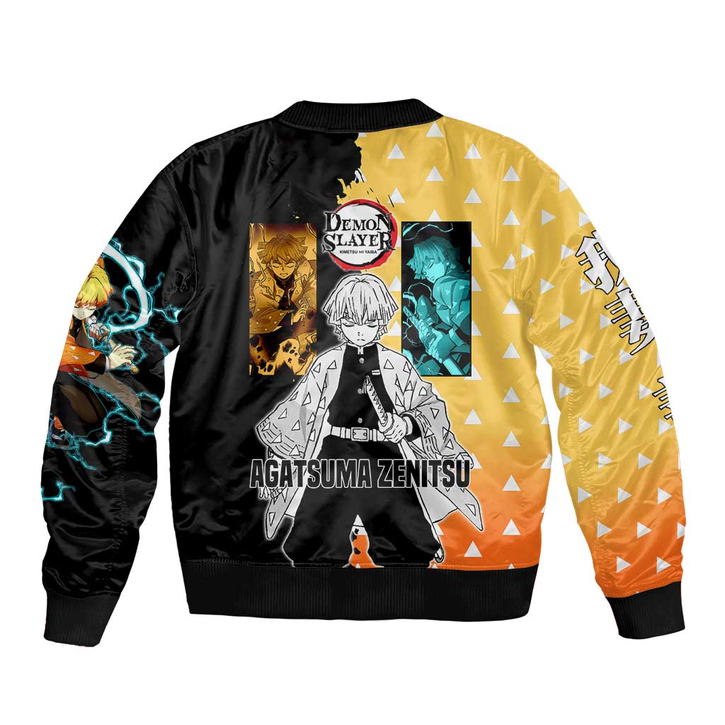 Zenitsu Agatsuma from Demon Slayer Sleeve Zip Bomber Jacket with Yellow Lightning Kimono and Thunder Effects Design - The Mazicc