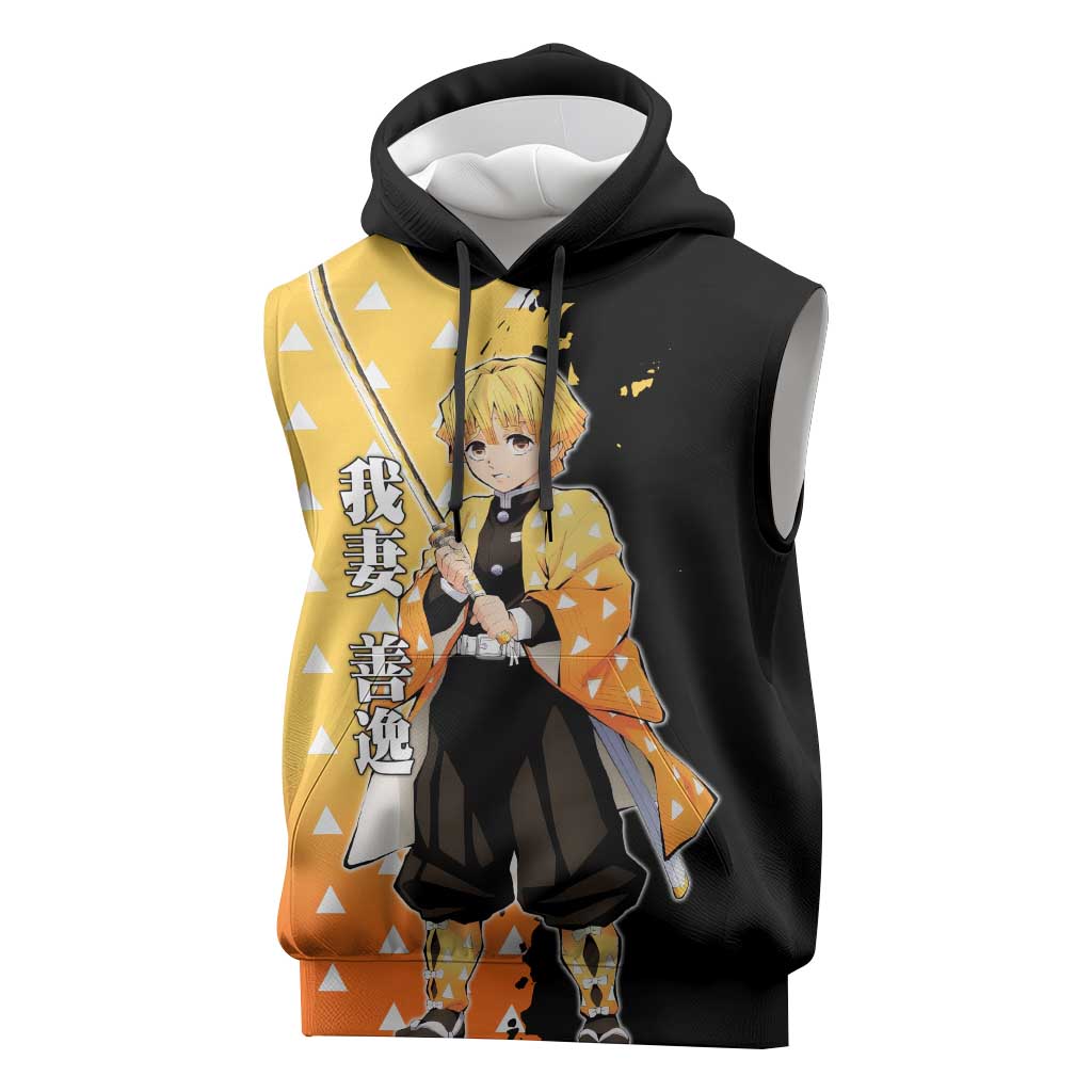 Zenitsu Agatsuma from Demon Slayer Sleeveless Hoodie with Yellow Lightning Kimono and Thunder Effects Design - The Mazicc