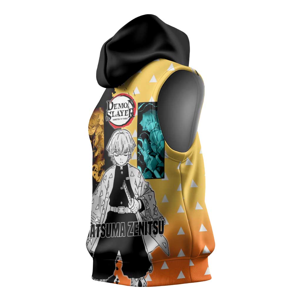 Zenitsu Agatsuma from Demon Slayer Sleeveless Hoodie with Yellow Lightning Kimono and Thunder Effects Design - The Mazicc