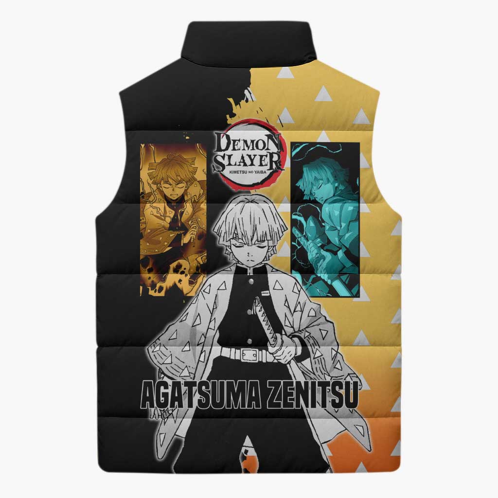 Zenitsu Agatsuma from Demon Slayer Sleeveless Puffer Jacket with Yellow Lightning Kimono and Thunder Effects Design - The Mazicc