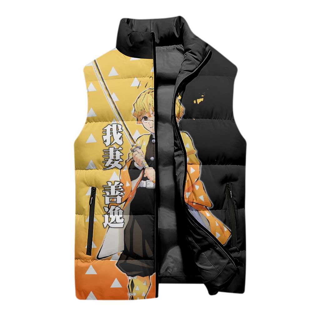 Zenitsu Agatsuma from Demon Slayer Sleeveless Puffer Jacket with Yellow Lightning Kimono and Thunder Effects Design - The Mazicc