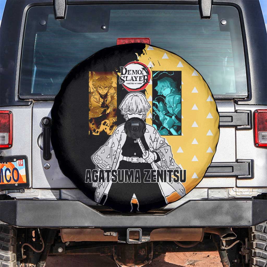Zenitsu Agatsuma from Demon Slayer Spare Tire Cover with Yellow Lightning Kimono and Thunder Effects Design - The Mazicc