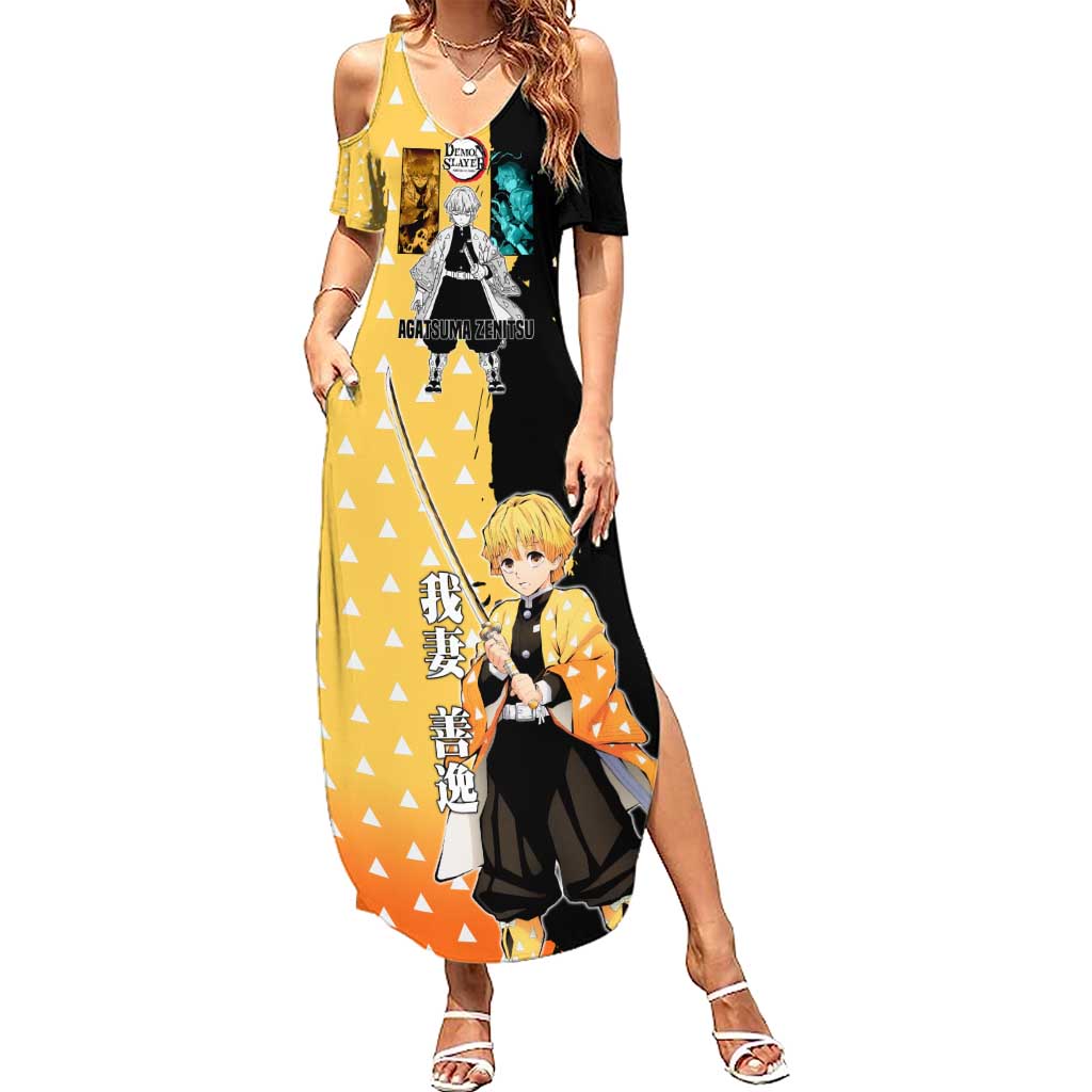 Zenitsu Agatsuma from Demon Slayer Summer Maxi Dress with Yellow Lightning Kimono and Thunder Effects Design - The Mazicc