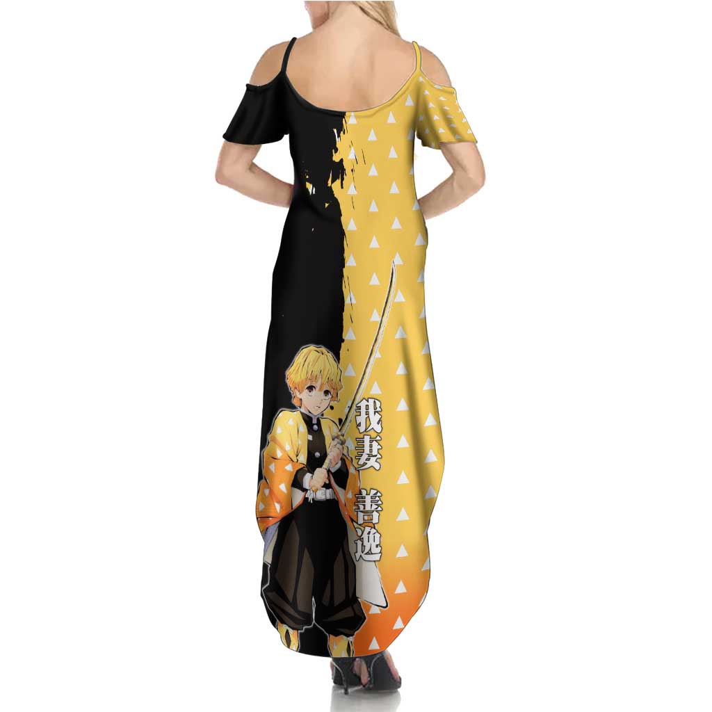 Zenitsu Agatsuma from Demon Slayer Summer Maxi Dress with Yellow Lightning Kimono and Thunder Effects Design - The Mazicc
