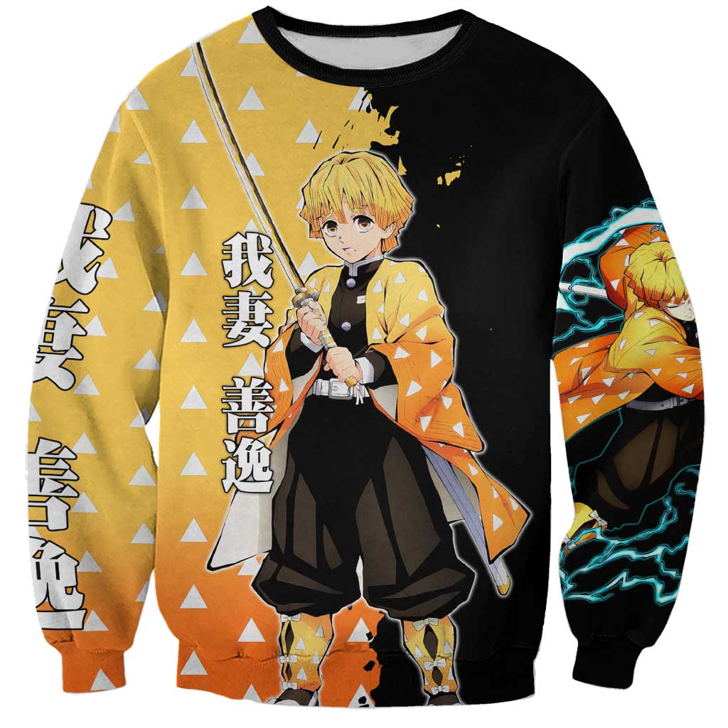 Zenitsu Agatsuma from Demon Slayer Sweatshirt with Yellow Lightning Kimono and Thunder Effects Design - The Mazicc