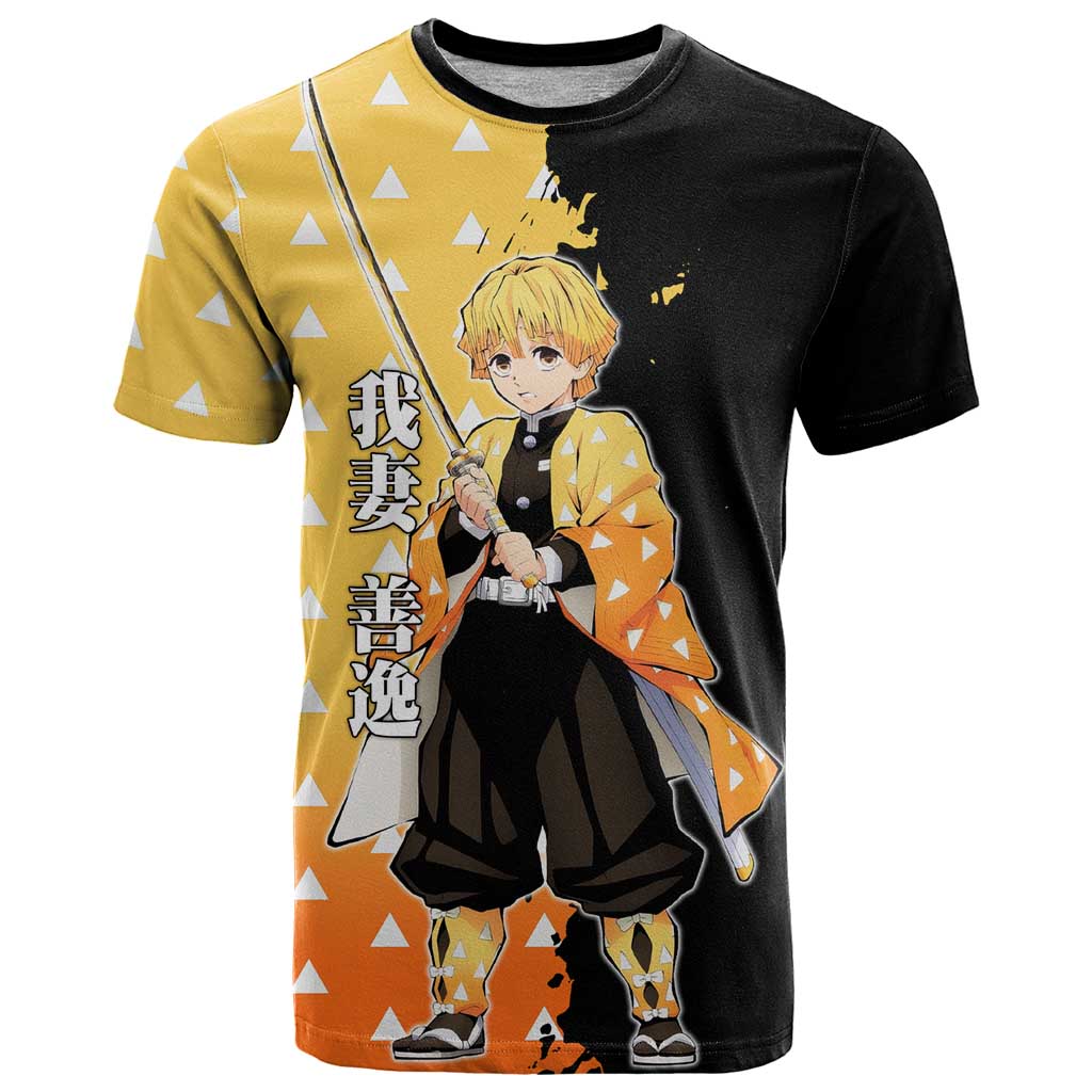 Zenitsu Agatsuma from Demon Slayer T Shirt with Yellow Lightning Kimono and Thunder Effects Design - The Mazicc