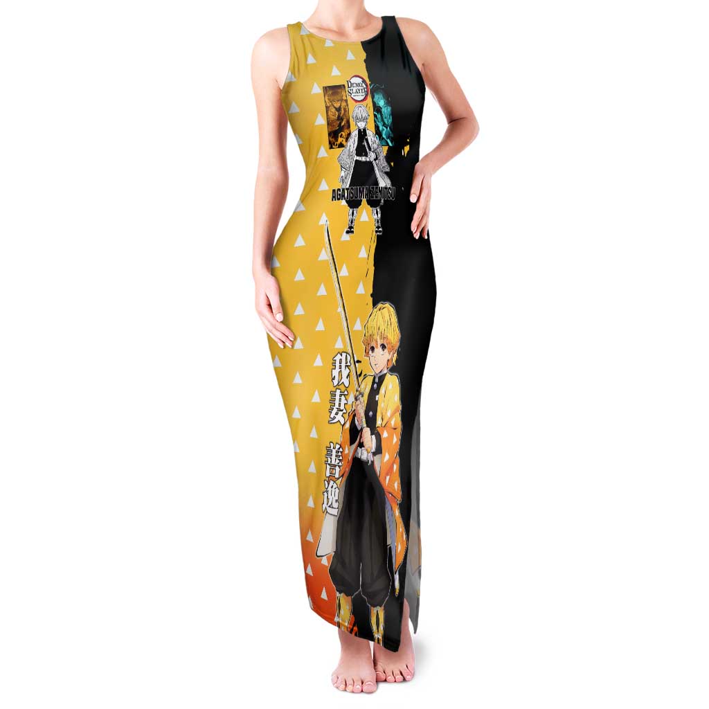 Zenitsu Agatsuma from Demon Slayer Tank Maxi Dress with Yellow Lightning Kimono and Thunder Effects Design - The Mazicc